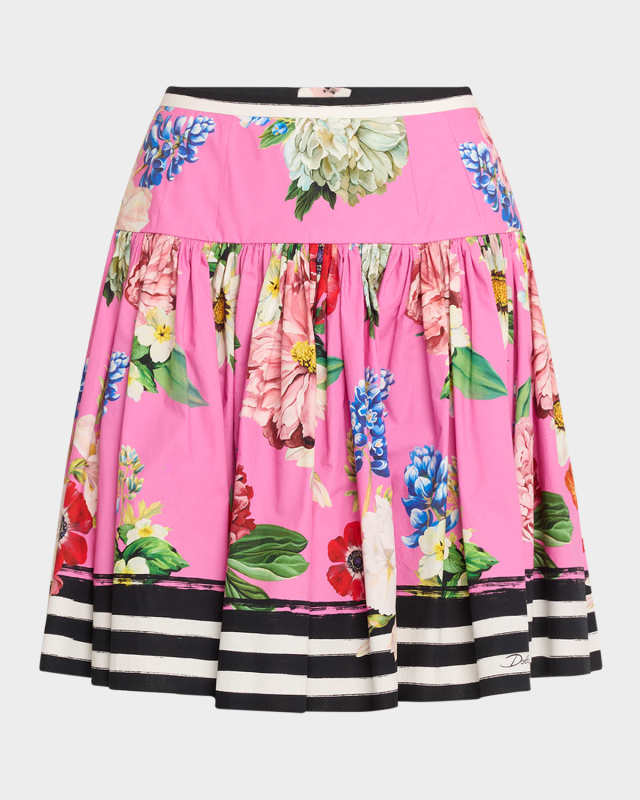 Floral Striped Flare Mini Skirt
